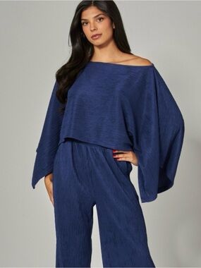Navy Pleated Off-Shoulder Two-Piece Set - Women